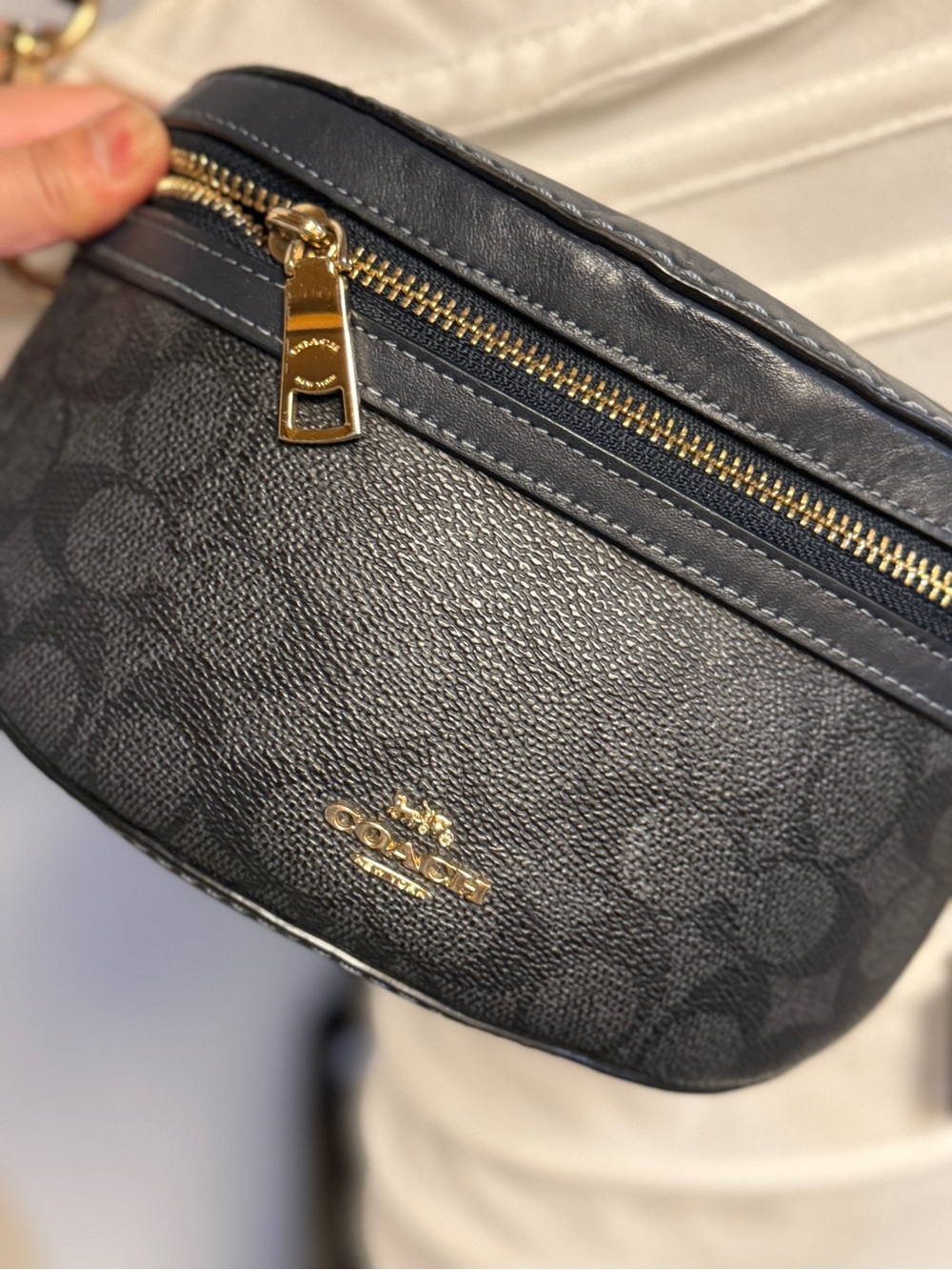 Coach Navy Signature Canvas Crossbody Belt Bag with Gold Hardware